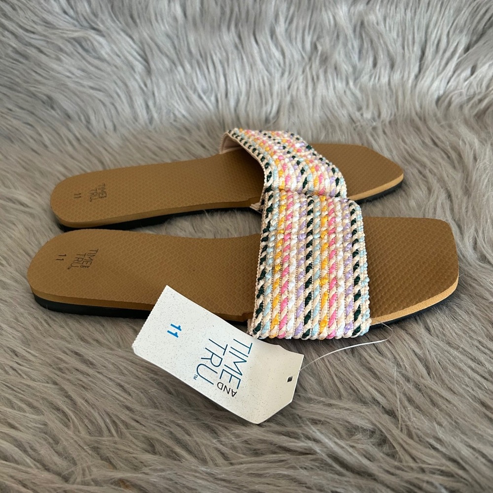 Time And Tru Woven Slides Womens Size 11 Shoes Slip On Multicolored Sandals